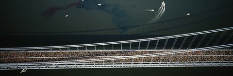 Framed Aerial view of a crowd running on a bridge, New York City Marathon, New York City, New York, USA Print