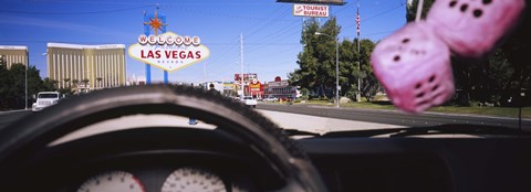 Framed Welcome sign board at a road side viewed from a car, Las Vegas, Nevada Print