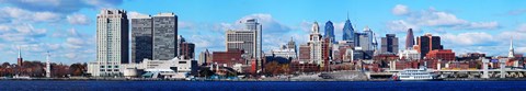 Framed Panoramic view of a city at the waterfront, Delaware River, Philadelphia, Pennsylvania, USA Print