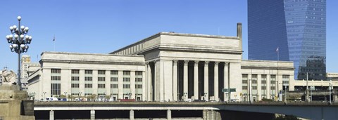 Framed Facade of a building at a railroad station, 30th Street Station, Schuylkill River, Philadelphia, Pennsylvania, USA Print