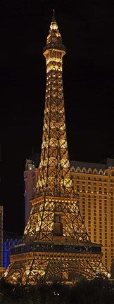 Framed Replica of the Eiffel Tower lit up at night, Paris Las Vegas, Las Vegas, Nevada, USA Print