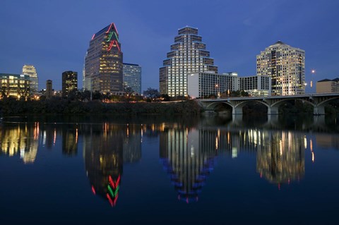 Framed Night view of Town Lake, Austin, Texas Print