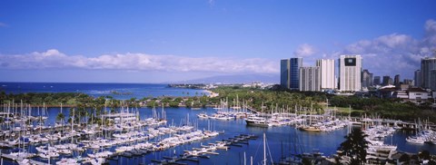 Framed Ala Wai, Honolulu, Hawaii with Boats Print