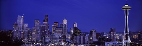 Framed Seattle Skyline at Night Print