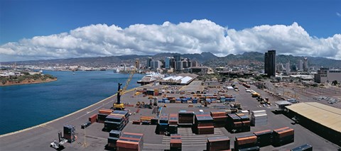 Framed Cargo containers at a harbor, Honolulu, Oahu, Hawaii, USA 2007 Print