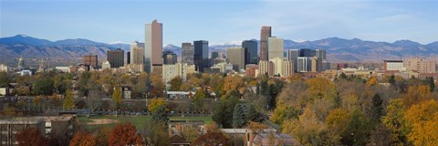 Framed Skyscrapers in a city with mountains in the background, Denver, Colorado Print