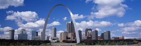 Framed Metal arch in front of buildings, Gateway Arch, St. Louis, Missouri, USA Print