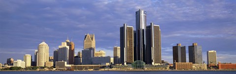 Framed Skyscrapers at the waterfront, Detroit, Michigan Print