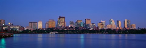 Framed Buildings at the waterfront lit up at night, Boston, Massachusetts, USA Print