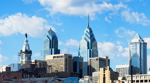 Framed Skyscrapers in a city, Liberty Place, Philadelphia, Pennsylvania, USA Print