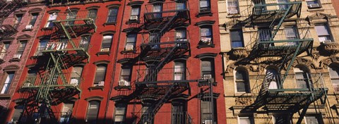 Framed Low angle view of fire escapes on buildings, Little Italy, Manhattan, New York City, New York State, USA Print