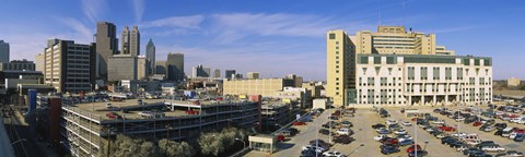 Framed Hospital in a city, Grady Memorial Hospital, Skyline, Atlanta, Georgia, USA Print