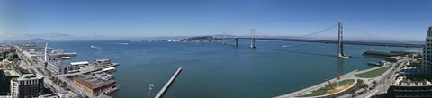 Framed Buildings at the waterfront, Golden Gate Bridge, San Francisco Bay, San Francisco, California, USA Print