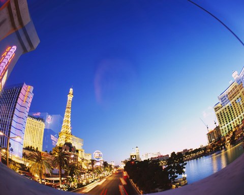 Framed Buildings lit up at dusk, Las Vegas, Nevada Print