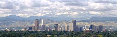 Framed Clouds over skyline and mountains, Denver, Colorado, USA Print