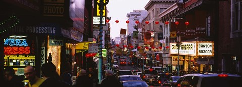 Framed Traffic on a road, Grant Avenue, Chinatown, San Francisco, California, USA Print