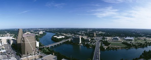 Framed High angle view of a river passing through a city, Austin, Texas, USA Print