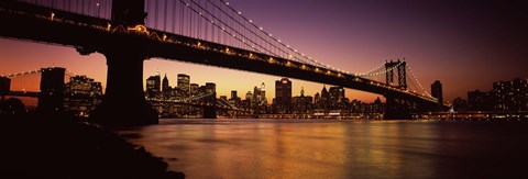 Framed Bridge across the river at night, Manhattan Bridge, Lower Manhattan Print
