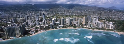 Framed Aerial view of a city, Waikiki Beach, Honolulu, Oahu, Hawaii, USA Print
