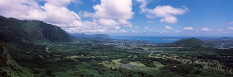 Framed High angle view of a landscape, Kaneohe, Oahu, Hawaii Print