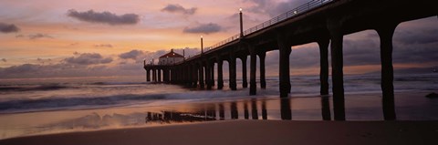 Framed Low angle view of a hut on a pier, Manhattan Beach Pier, Manhattan Beach, Los Angeles County, California, USA Print