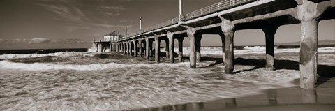Framed Manhattan Beach Pier in Black and White, Los Angeles County Print