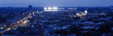 Framed Aerial view of a city, Wrigley Field, Chicago, Illinois, USA Print