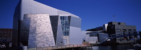 Framed Buildings at the waterfront, New England Aquarium, Boston Harbor, Boston, Suffolk County, Massachusetts, USA Print