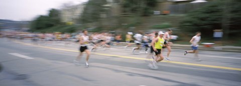 Framed Marathon runners on a road, Boston Marathon, Washington Street, Wellesley, Norfolk County, Massachusetts, USA Print