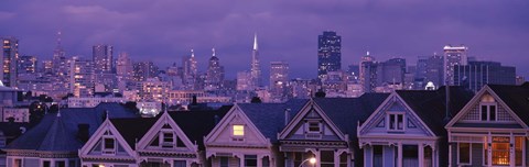 Framed City skyline at night, Alamo Square, California, USA Print