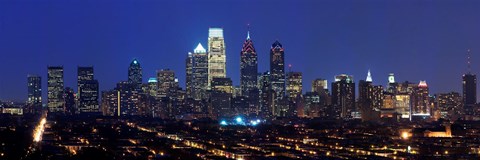 Framed Buildings lit up at night in a city, Comcast Center, Center City, Philadelphia, Philadelphia County, Pennsylvania, USA Print