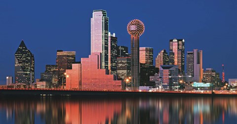 Framed Reflection of skyscrapers in a lake, Digital Composite, Dallas, Texas, USA Print