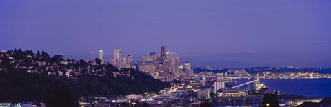 Framed City skyline at dusk, Seattle, King County, Washington State, USA Print