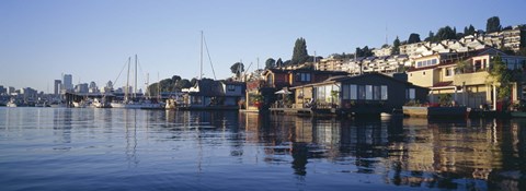 Framed Houseboats in a lake, Lake Union, Seattle, King County, Washington State, USA Print