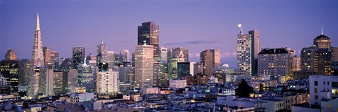 Framed High angle view of San Francisco at dusk, California Print