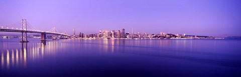 Framed Bay Bridge with a lit up city skyline in the background, San Francisco, California, USA Print