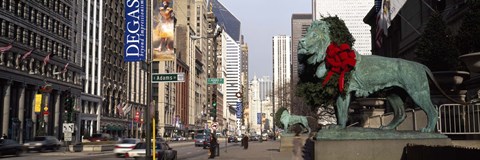 Framed Bronze lion statue in front of a museum, Art Institute Of Chicago, Chicago, Cook County, Illinois, USA Print