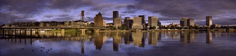 Framed Portland Skyline on a cloudy day, Oregon Print