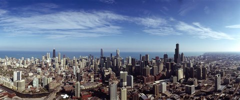 Framed Aerial view of a cityscape with Lake Michigan in the background, Chicago River, Chicago, Cook County, Illinois, USA Print