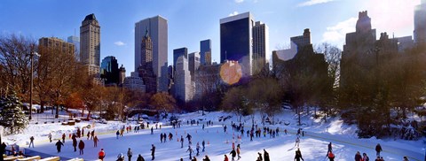 Framed High angle view of people skating in an ice rink, Wollman Rink, Central Park, Manhattan, New York City, New York State, USA Print