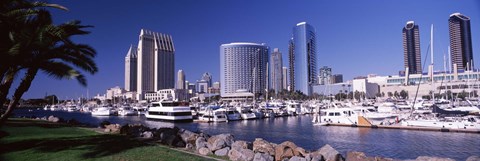 Framed Boats in a Harbor, San Diego, California Print