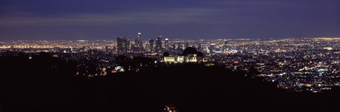 Framed Aerial view of Los Angeles at night Print