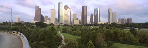Framed Skyscrapers against cloudy sky, Houston, Texas Print