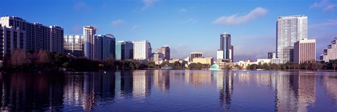 Framed Buildings Reflecting in Lake Eola, Orlando, Florida Print