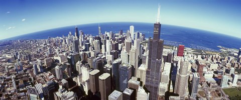Framed Sears Tower, Aerial View, Lake Michigan, Chicago, Illinois, USA Print