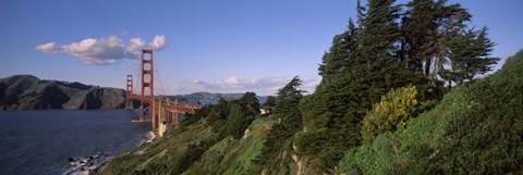 Framed Suspension bridge across the bay, Golden Gate Bridge, San Francisco Bay, San Francisco, California, USA Print