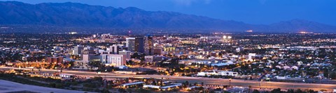 Framed City lit up at dusk, Tucson, Pima County, Arizona, USA 2010 Print