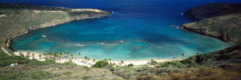 Framed High angle view of a coast, Hanauma Bay, Oahu, Honolulu County, Hawaii, USA Print