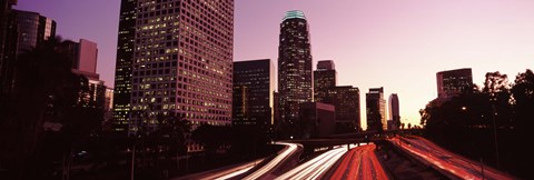 Framed Highway through Skyscrapers in Los Angeles, California Print