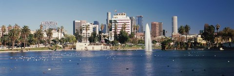 Framed Fountain in front of buildings, Macarthur Park, Westlake, City of Los Angeles, California, USA 2010 Print